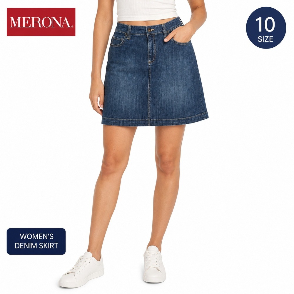 Merona Pencil Denim Skirt Womens 10 Blue Preppy Summer Stretch Mini Casual